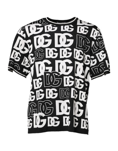 Dolce &amp; Gabbana Black White Silk Knit DG Print T-shirt