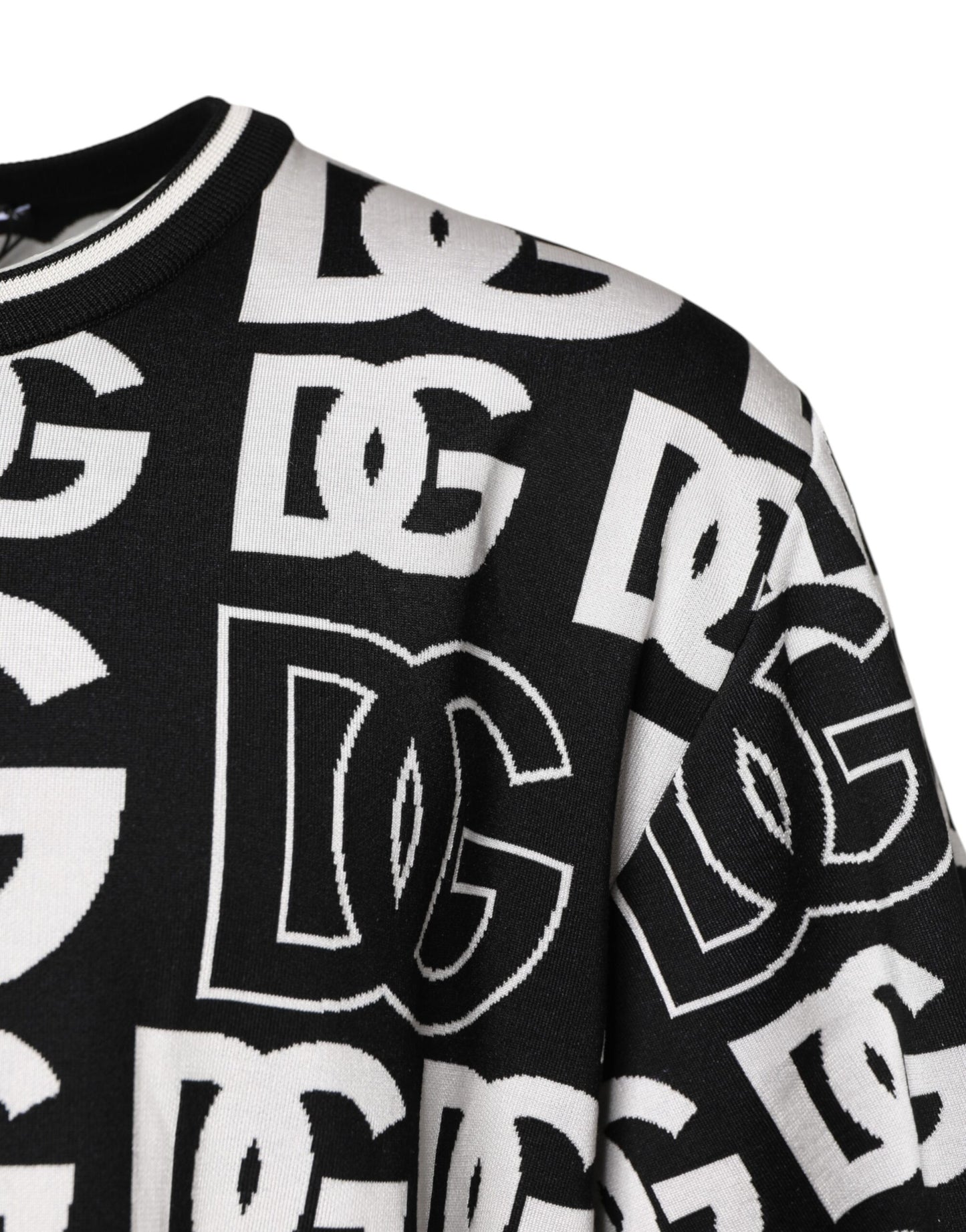 Dolce &amp; Gabbana Black White Silk Knit DG Print T-shirt