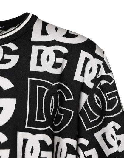 Dolce &amp; Gabbana Black White Silk Knit DG Print T-shirt