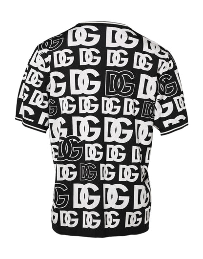 Dolce &amp; Gabbana Black White Silk Knit DG Print T-shirt