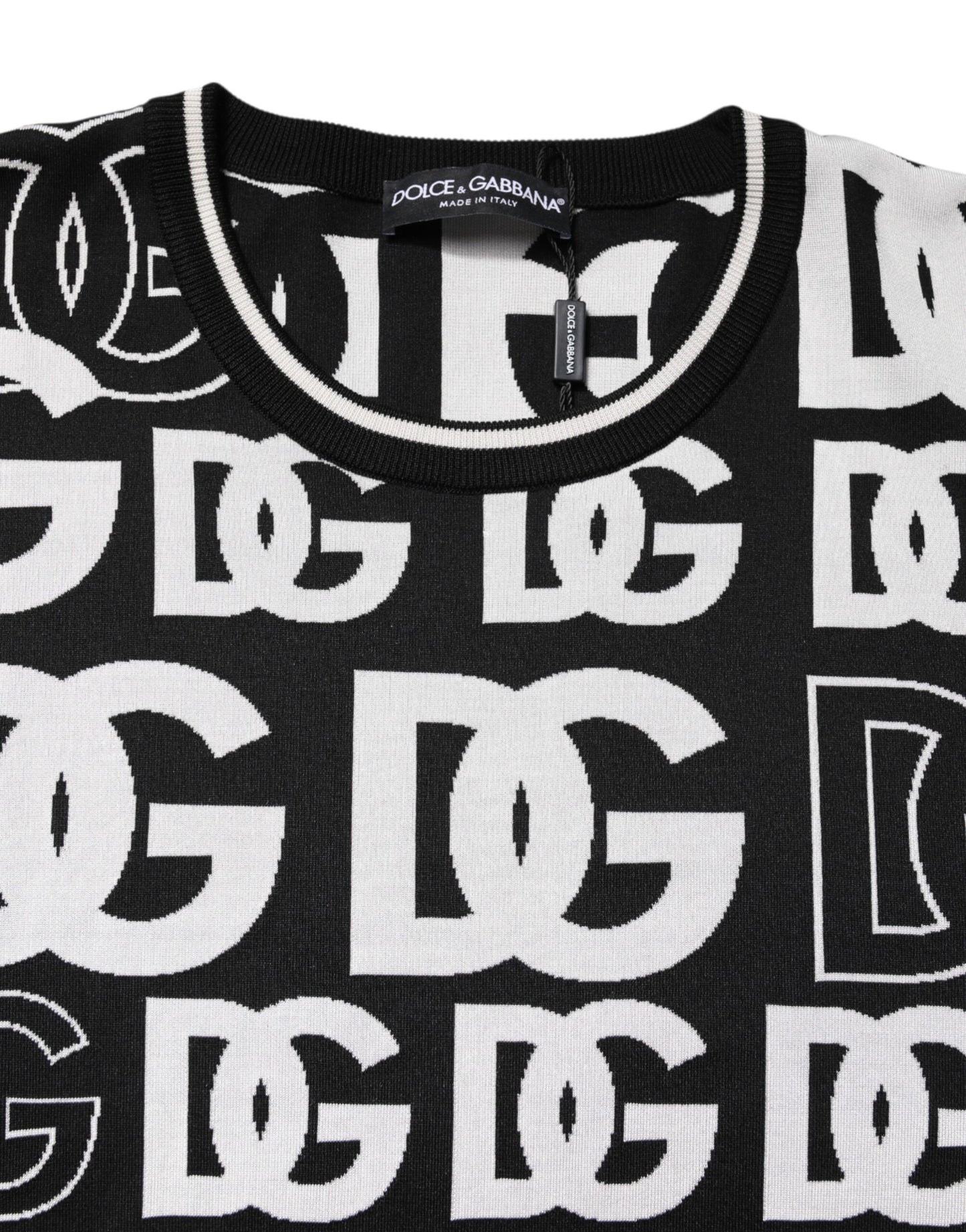 Dolce &amp; Gabbana Black White Silk Knit DG Print T-shirt