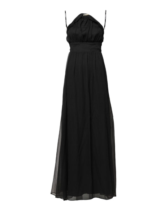 Vestido largo sin mangas de tul negro con perlas de Marciano by Guess