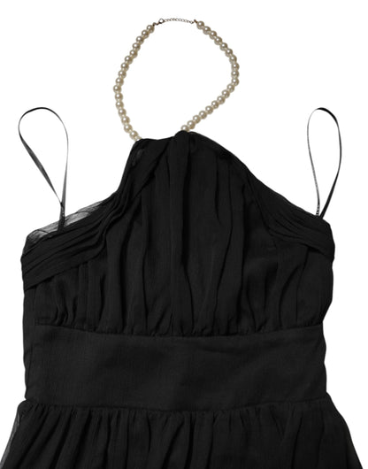 Vestido largo sin mangas de tul negro con perlas de Marciano by Guess