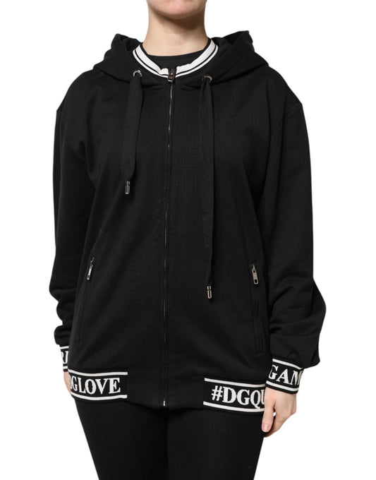 Sweat-shirt à capuche zippé en coton noir Dolce &amp; Gabbana