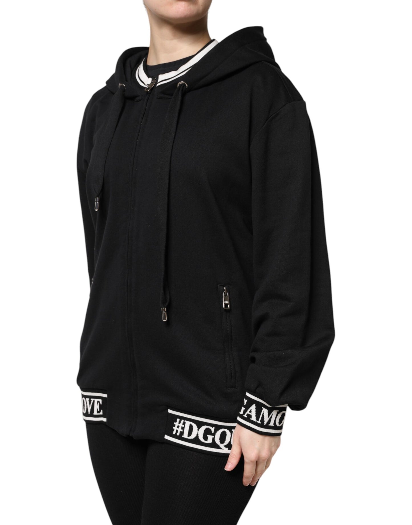 Sweat-shirt à capuche zippé en coton noir Dolce &amp; Gabbana