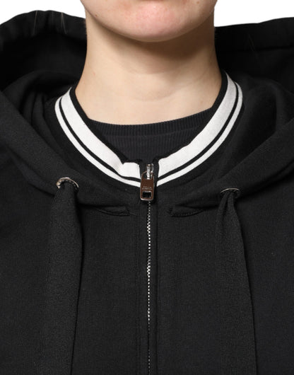 Sweat-shirt à capuche zippé en coton noir Dolce &amp; Gabbana