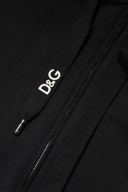Sweat-shirt à capuche zippé en coton noir Dolce &amp; Gabbana