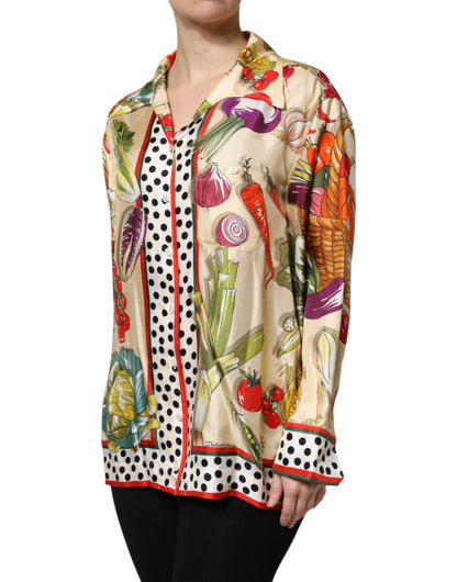 Dolce & Gabbana Multicolor Vegetables Silk Long Sleeves Top