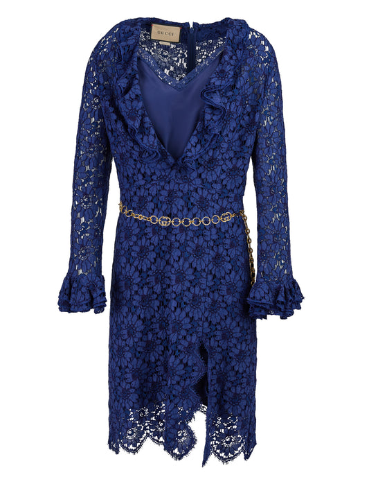 Vestido midi largo de viscosa y algodón Gucci Blu