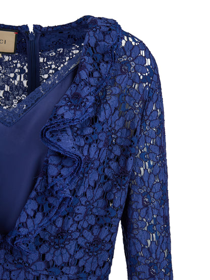 Vestido midi largo de viscosa y algodón Gucci Blu