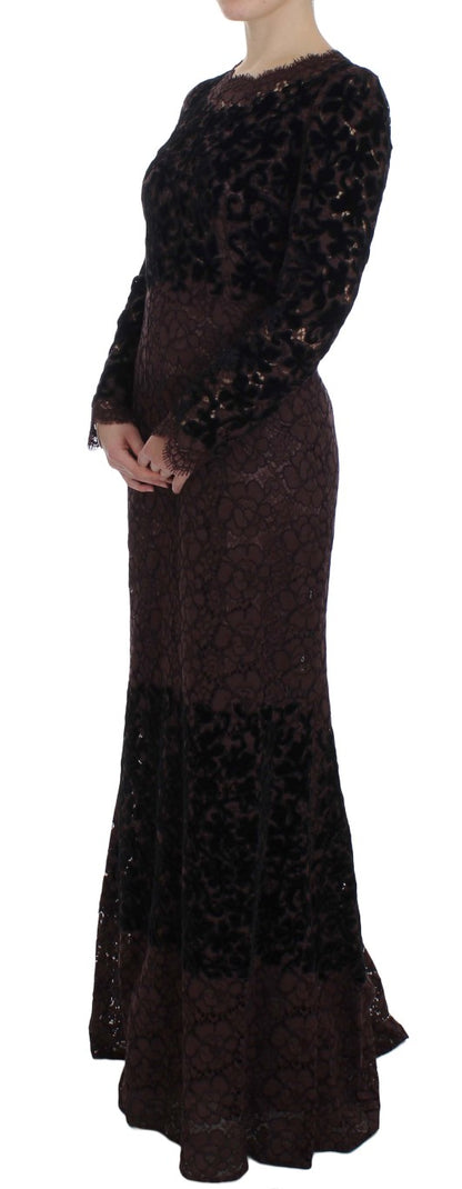 Dolce &amp; Gabbana Elegant Purple Floral Lace Maxi Dress