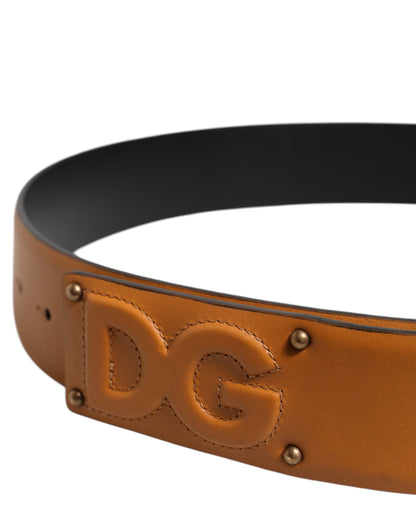 Cinturón de cuero marrón con hebilla y logotipo DG en relieve de Dolce &amp; Gabbana