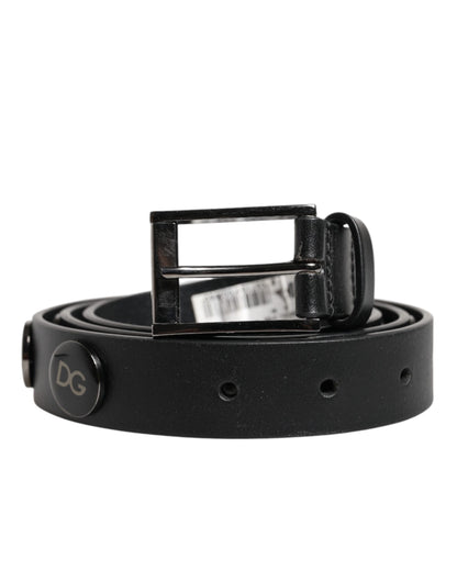 Dolce &amp; Gabbana Black Luxury Leather DG Studs Buckle Belt