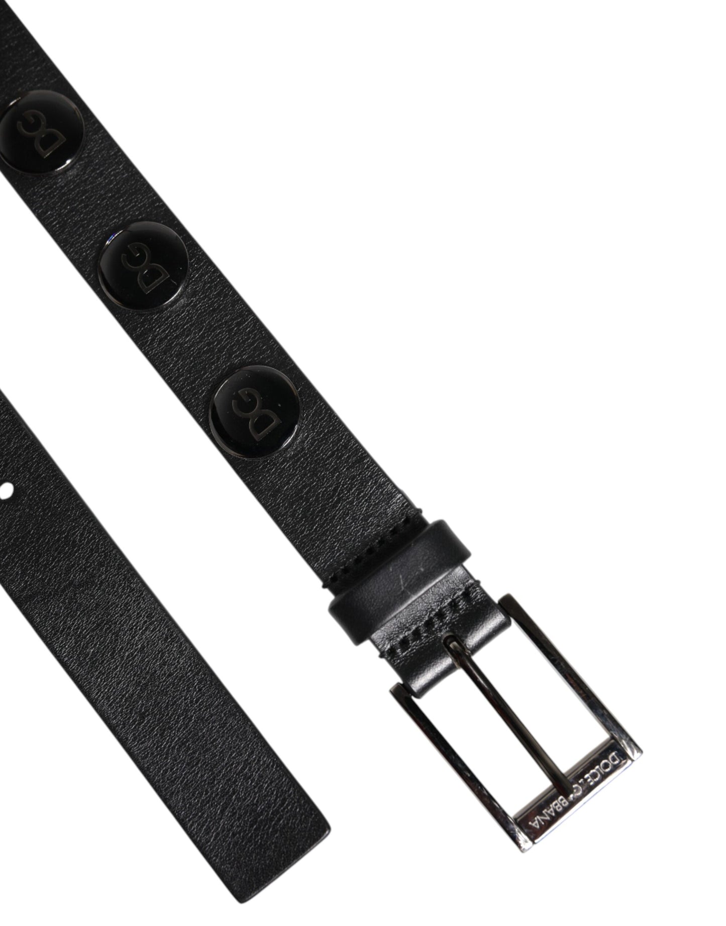 Dolce &amp; Gabbana Black Luxury Leather DG Studs Buckle Belt