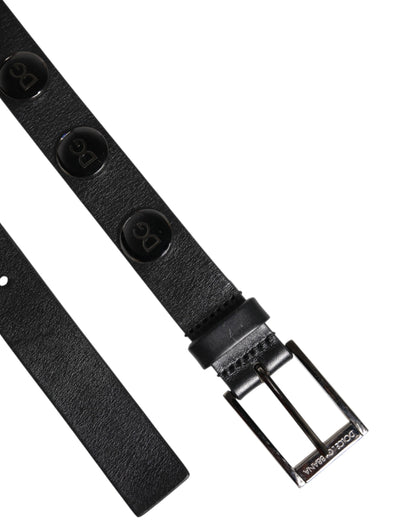 Dolce &amp; Gabbana Black Luxury Leather DG Studs Buckle Belt