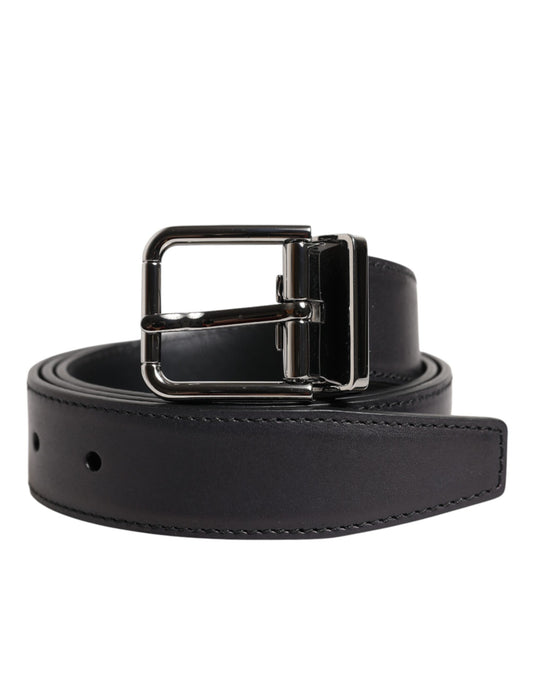 Cinturón clásico de piel de becerro negra con hebilla plateada de Dolce &amp; Gabbana