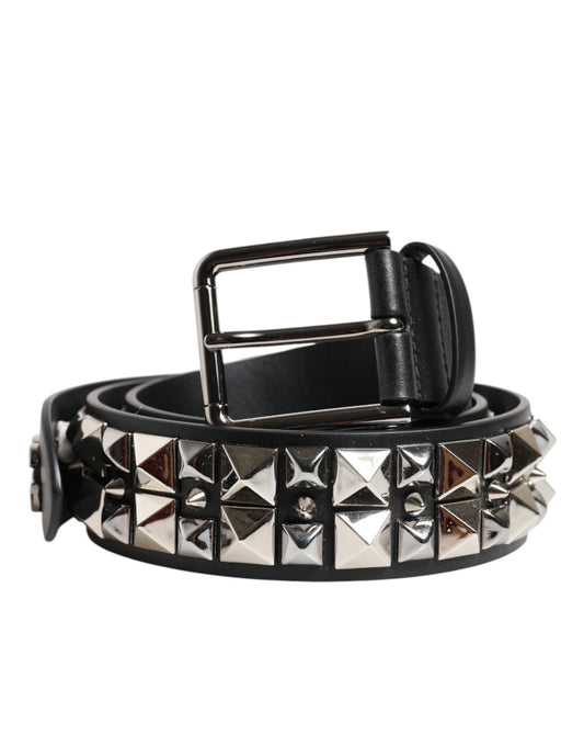 Cinturón de piel de becerro negra con hebilla plateada y tachuelas de Dolce &amp; Gabbana