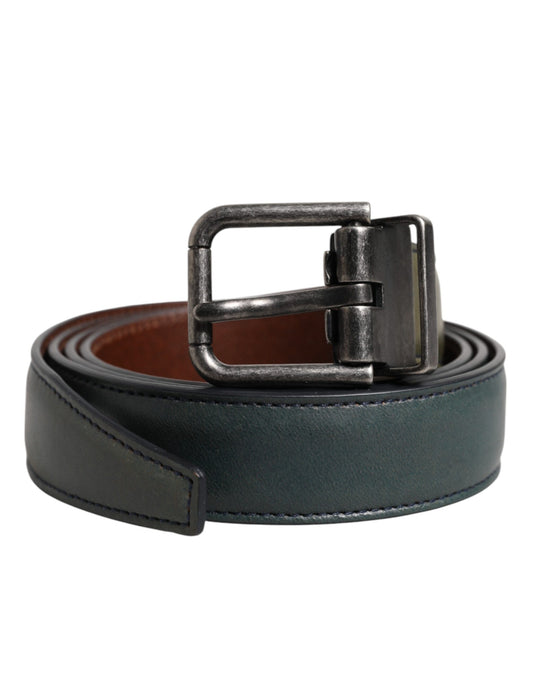 Cinturón clásico de cuero verde con hebilla metálica de Dolce &amp; Gabbana
