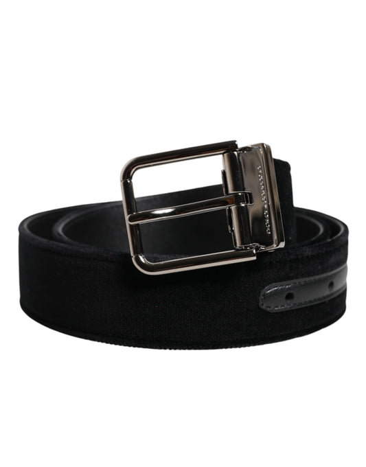 Cinturón de algodón negro con hebilla de metal plateado de Dolce &amp; Gabbana