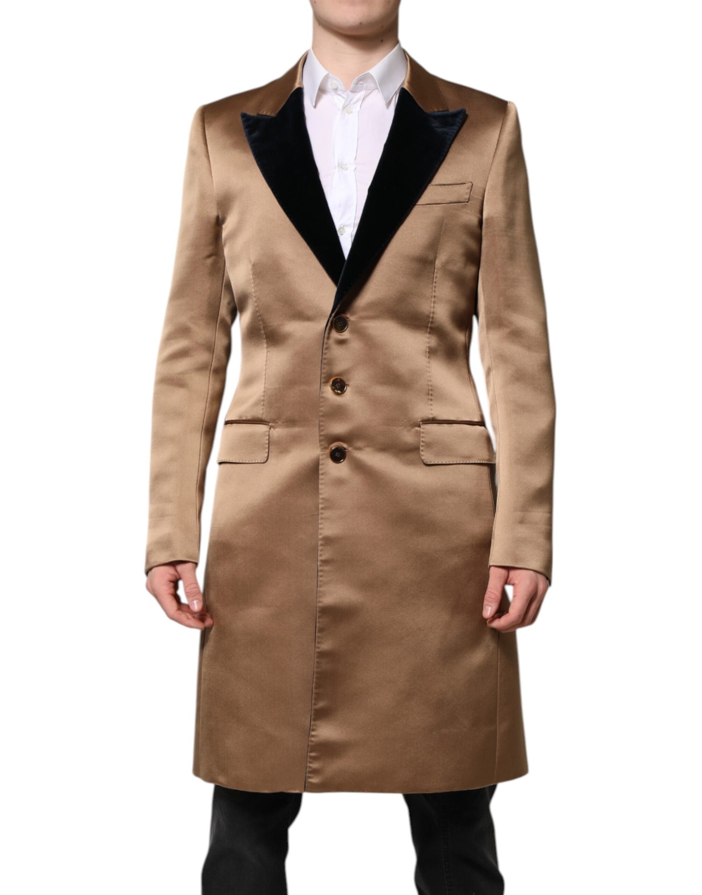 Chaqueta gabardina de seda marrón de botonadura sencilla de Dolce &amp; Gabbana