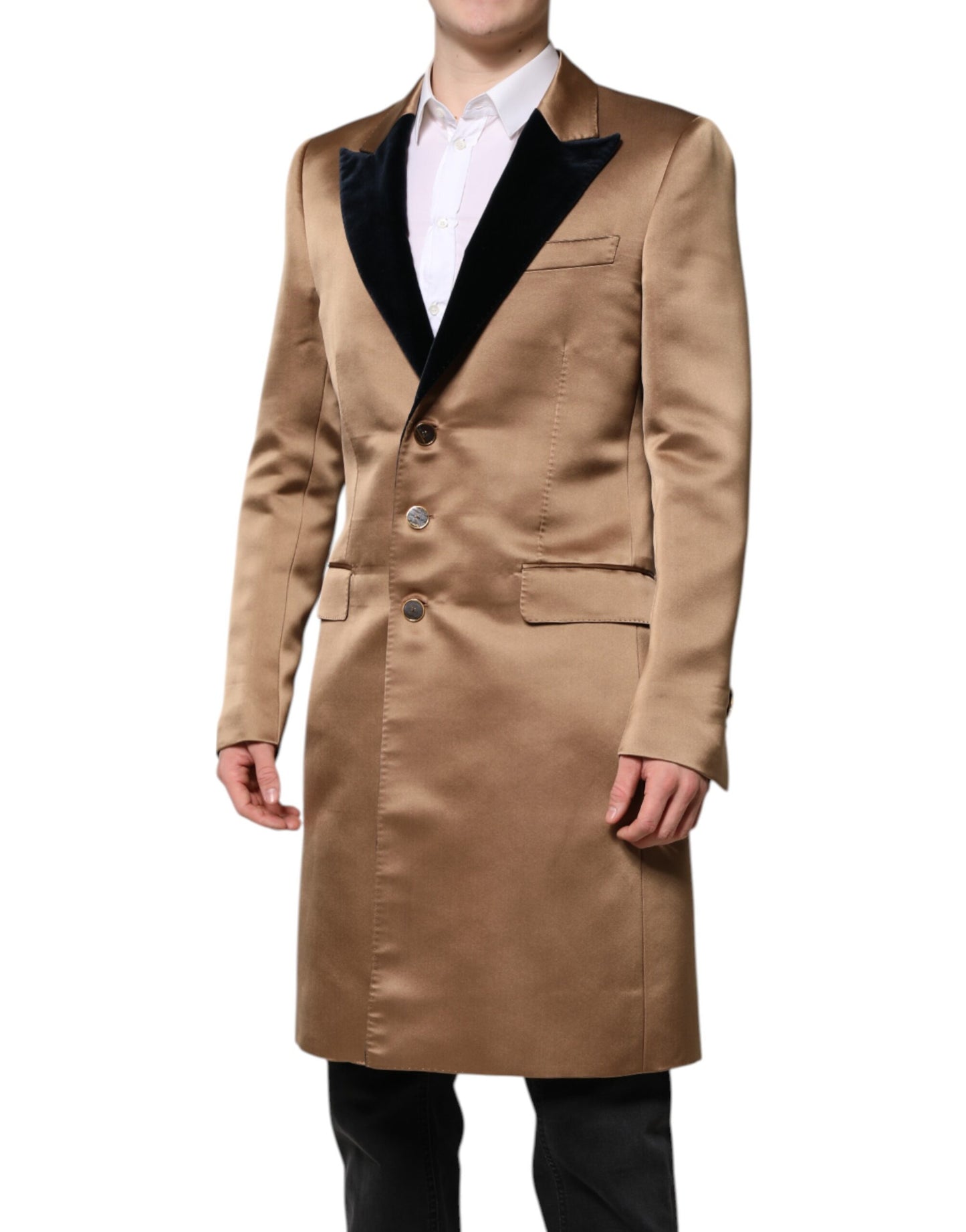 Chaqueta gabardina de seda marrón de botonadura sencilla de Dolce &amp; Gabbana