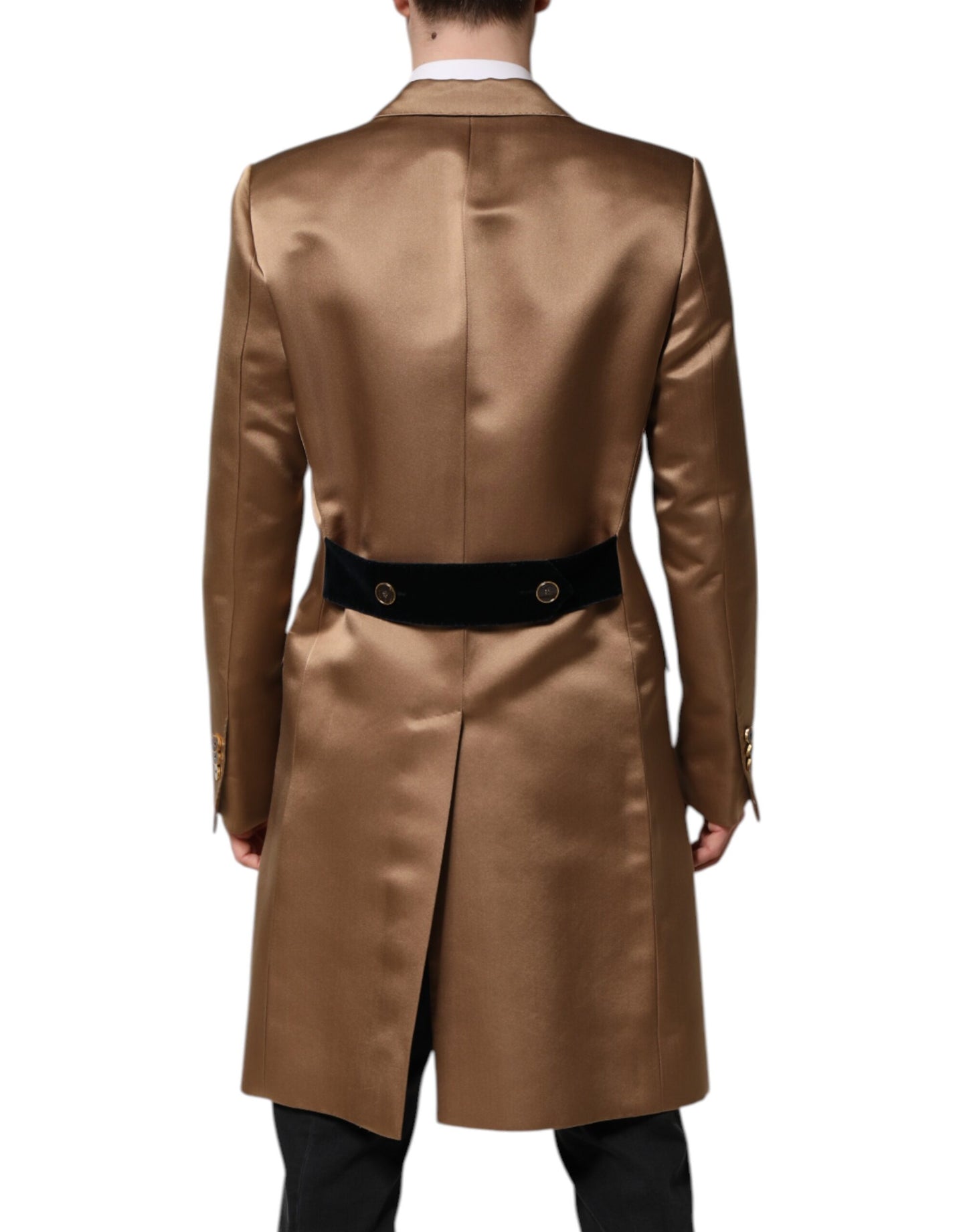 Chaqueta gabardina de seda marrón de botonadura sencilla de Dolce &amp; Gabbana