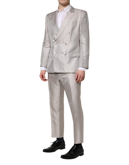 Traje de dos piezas de seda jacquard con lunares en gris claro de Dolce &amp; Gabbana