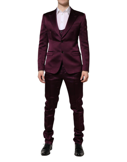 Traje de tres piezas de seda morado oscuro de Dolce &amp; Gabbana con botonadura sencilla