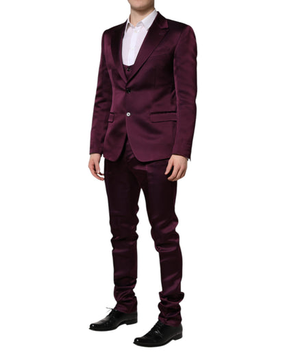Traje de tres piezas de seda morado oscuro de Dolce &amp; Gabbana con botonadura sencilla