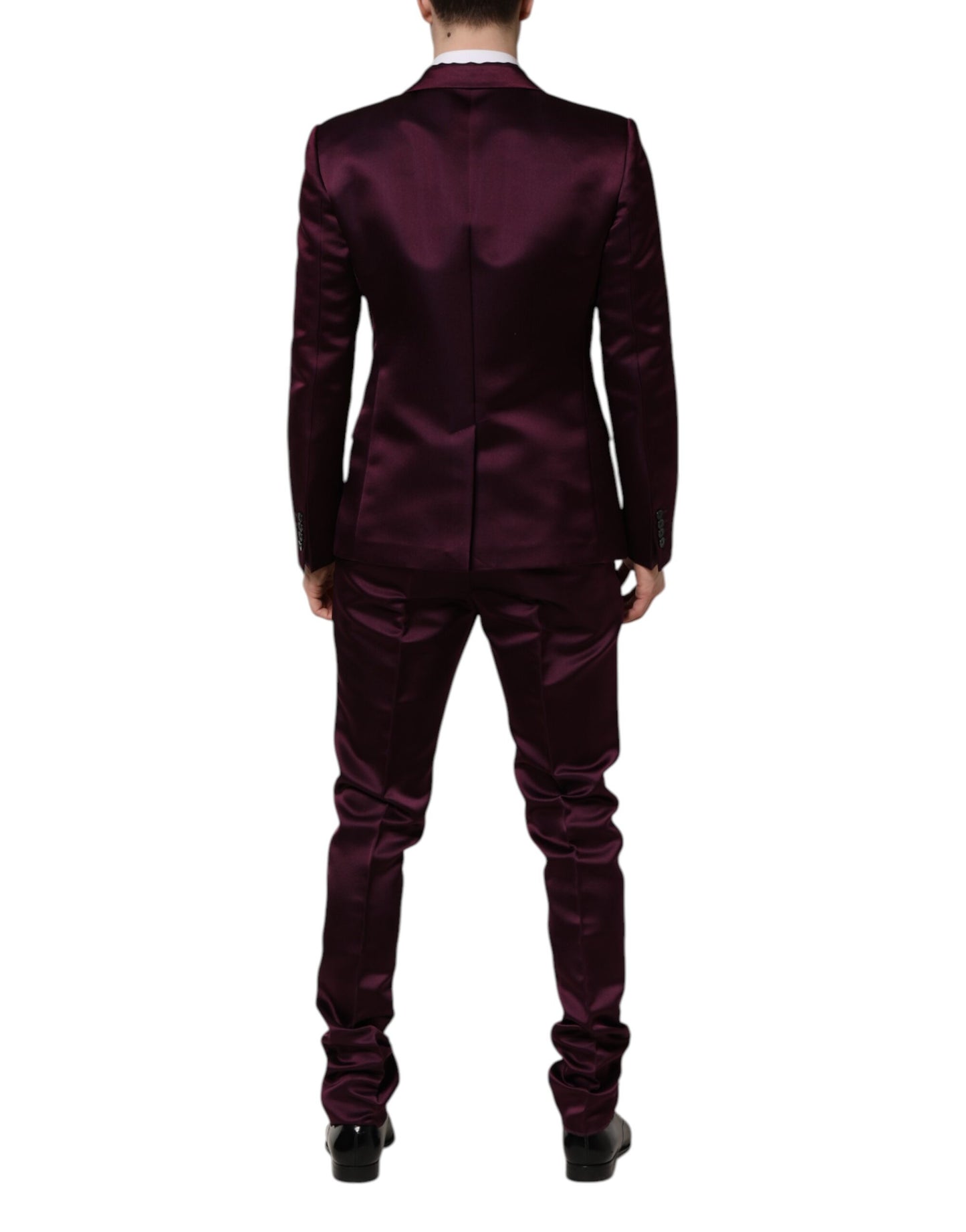 Traje de tres piezas de seda morado oscuro de Dolce &amp; Gabbana con botonadura sencilla