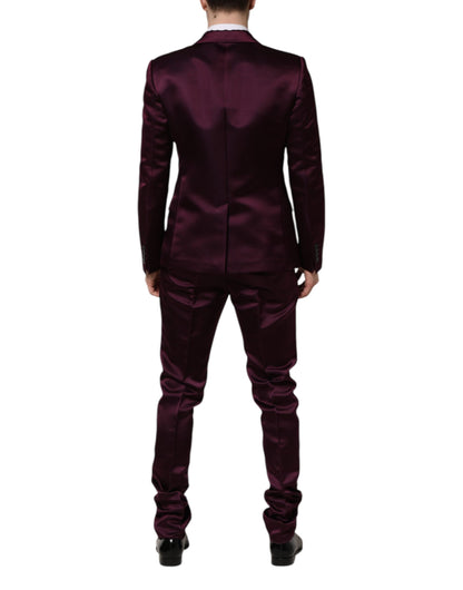 Traje de tres piezas de seda morado oscuro de Dolce &amp; Gabbana con botonadura sencilla