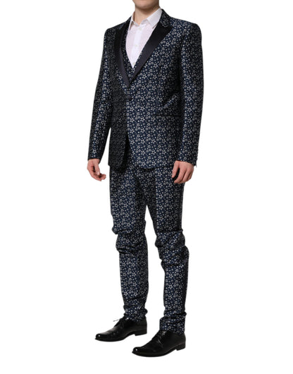 Traje de tres piezas en jacquard con estrellas MARTINI azul de Dolce &amp; Gabbana