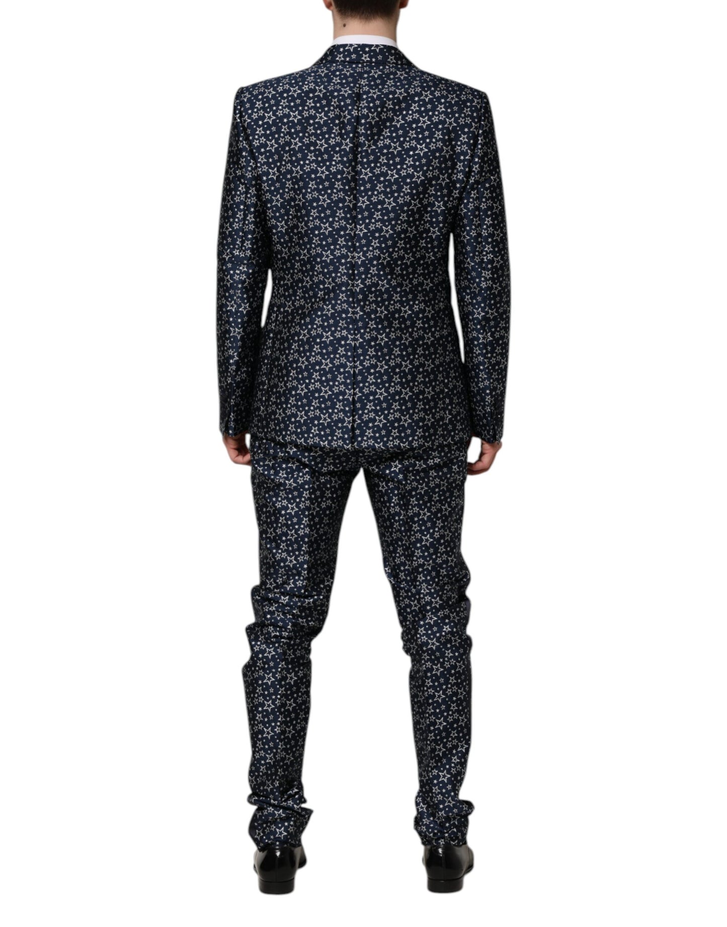 Traje de tres piezas en jacquard con estrellas MARTINI azul de Dolce &amp; Gabbana