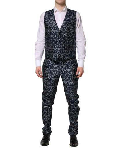 Traje de tres piezas en jacquard con estrellas MARTINI azul de Dolce &amp; Gabbana