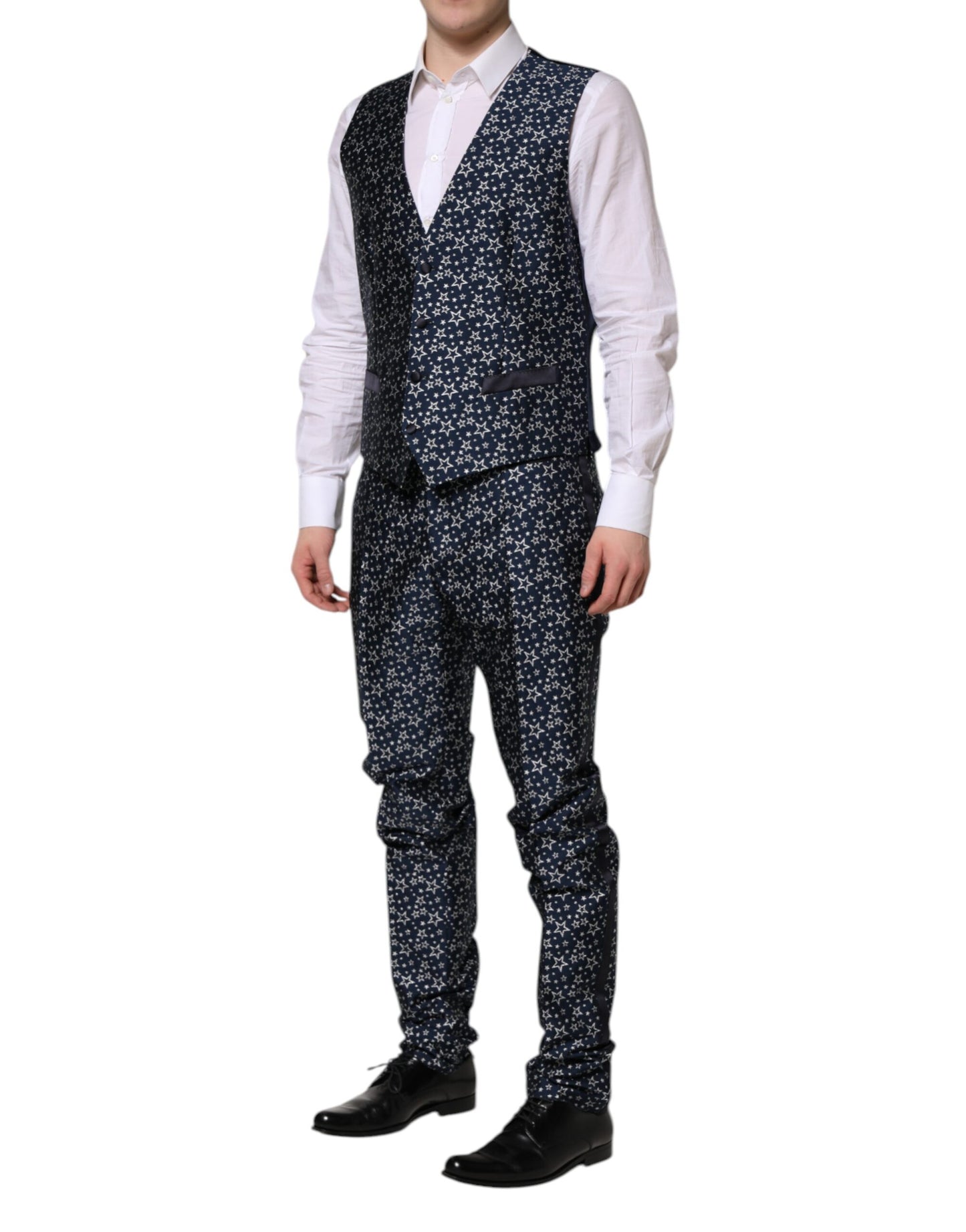 Traje de tres piezas en jacquard con estrellas MARTINI azul de Dolce &amp; Gabbana
