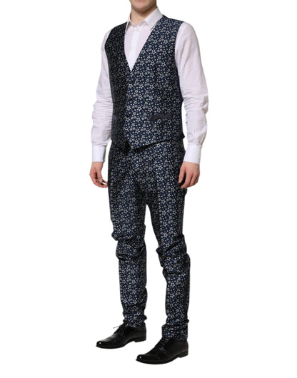 Traje de tres piezas en jacquard con estrellas MARTINI azul de Dolce &amp; Gabbana