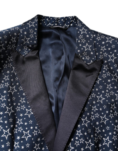 Traje de tres piezas en jacquard con estrellas MARTINI azul de Dolce &amp; Gabbana
