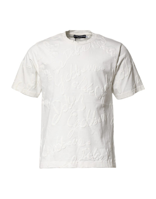 Dolce &amp; Gabbana White Cotton Logo Embossed Crew Neck T-shirt