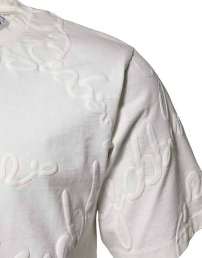 Dolce &amp; Gabbana White Cotton Logo Embossed Crew Neck T-shirt
