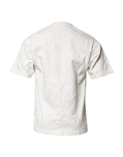 Dolce &amp; Gabbana White Cotton Logo Embossed Crew Neck T-shirt