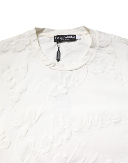 Dolce &amp; Gabbana White Cotton Logo Embossed Crew Neck T-shirt