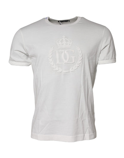 Dolce &amp; Gabbana White Cotton DG Crown Embossed T-shirt