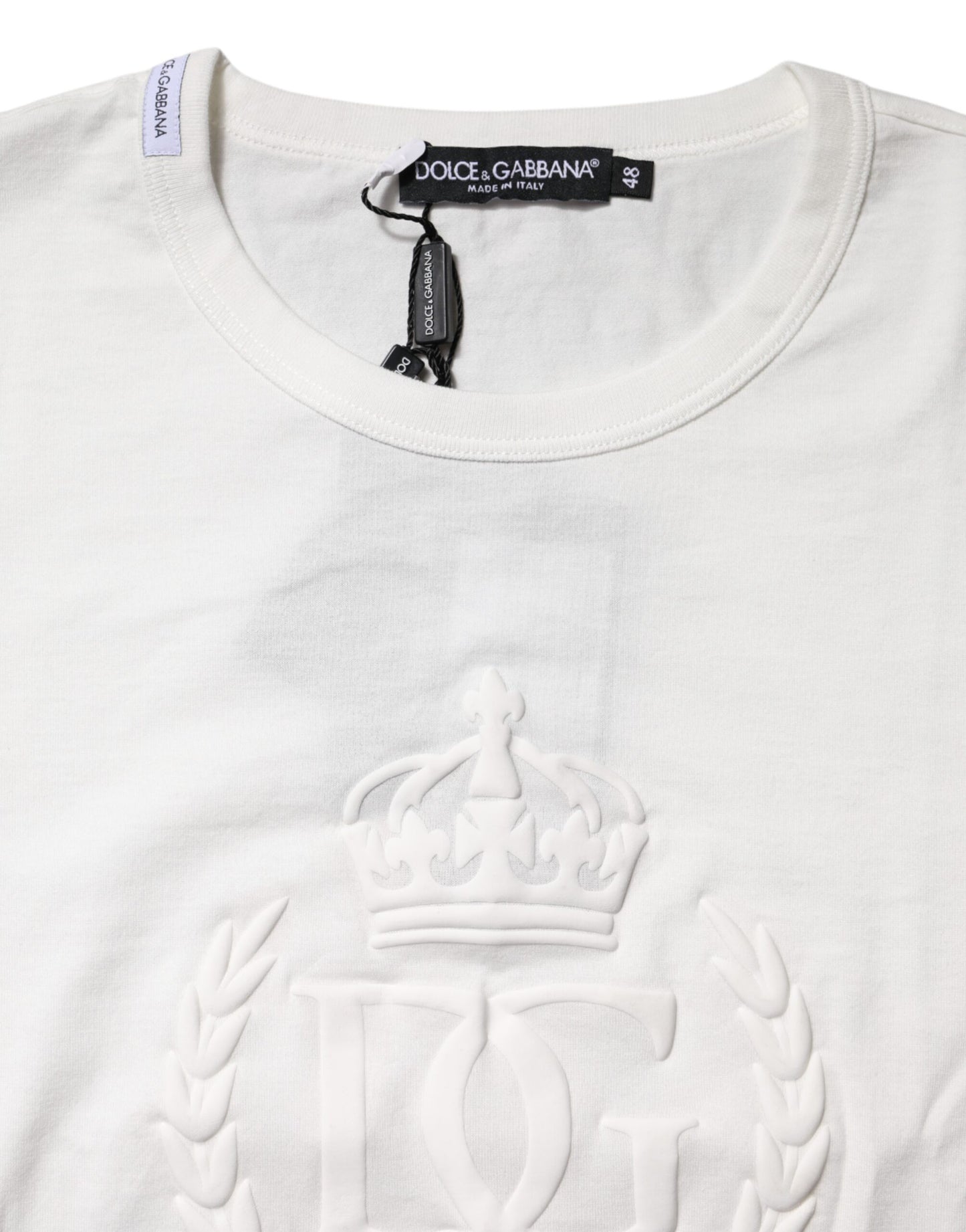 Dolce &amp; Gabbana White Cotton DG Crown Embossed T-shirt