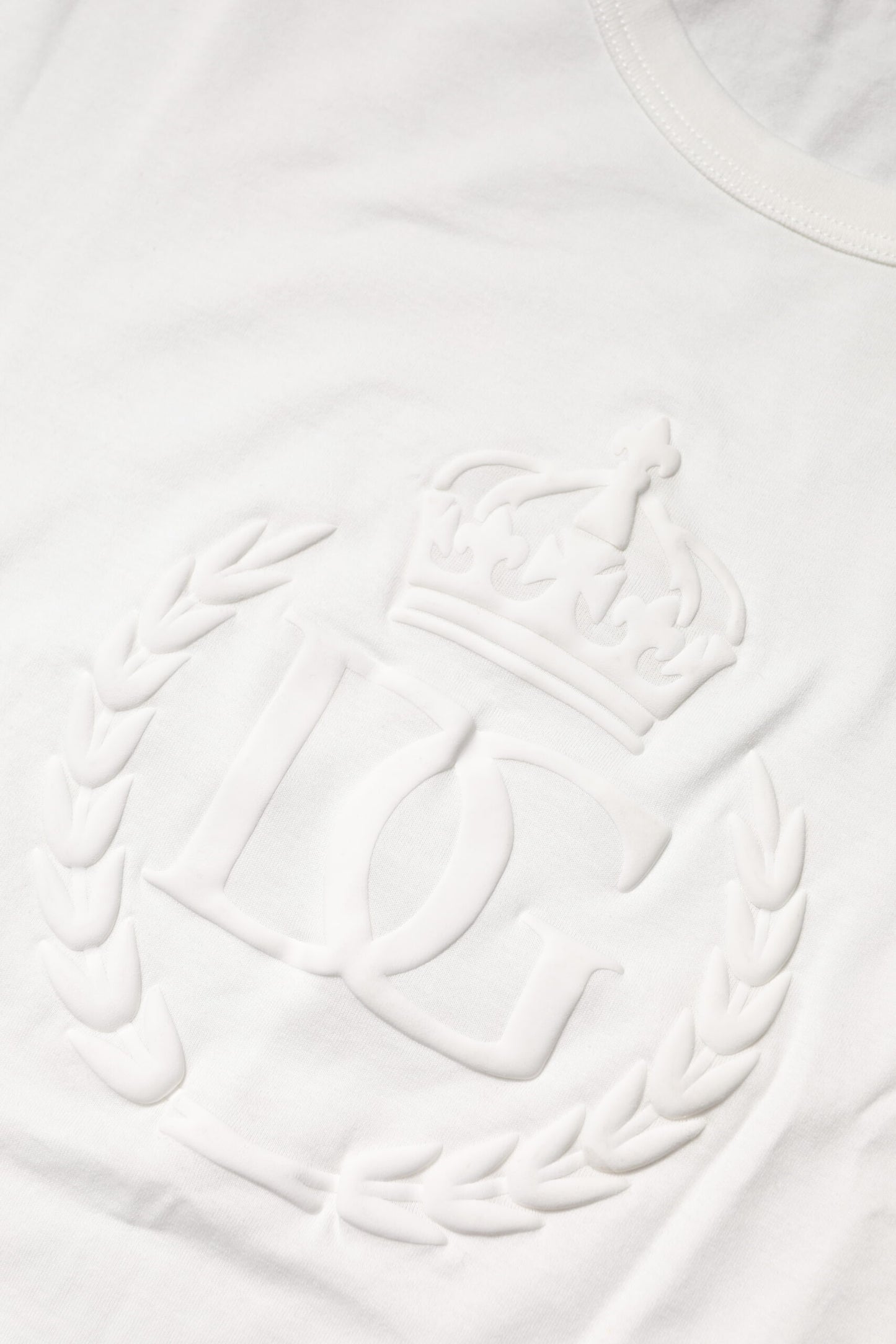 Dolce &amp; Gabbana White Cotton DG Crown Embossed T-shirt