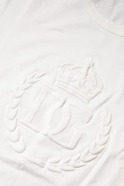 Dolce &amp; Gabbana White Cotton DG Crown Embossed T-shirt
