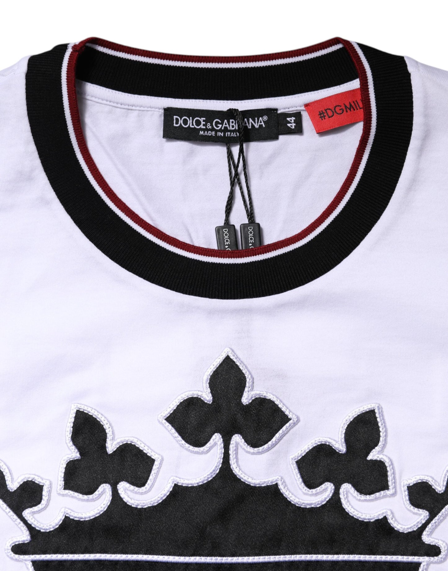 Dolce &amp; Gabbana White Cotton Crown King Embroidery T-shirt