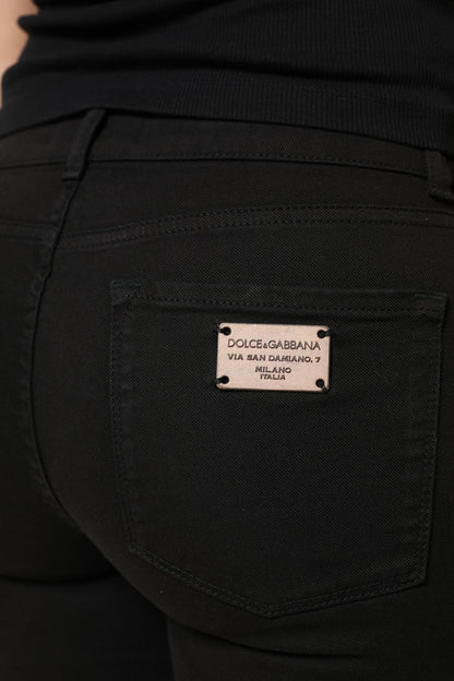 Dolce &amp; Gabbana Black Cotton Logo Mid Waist Skinny Denim Jeans