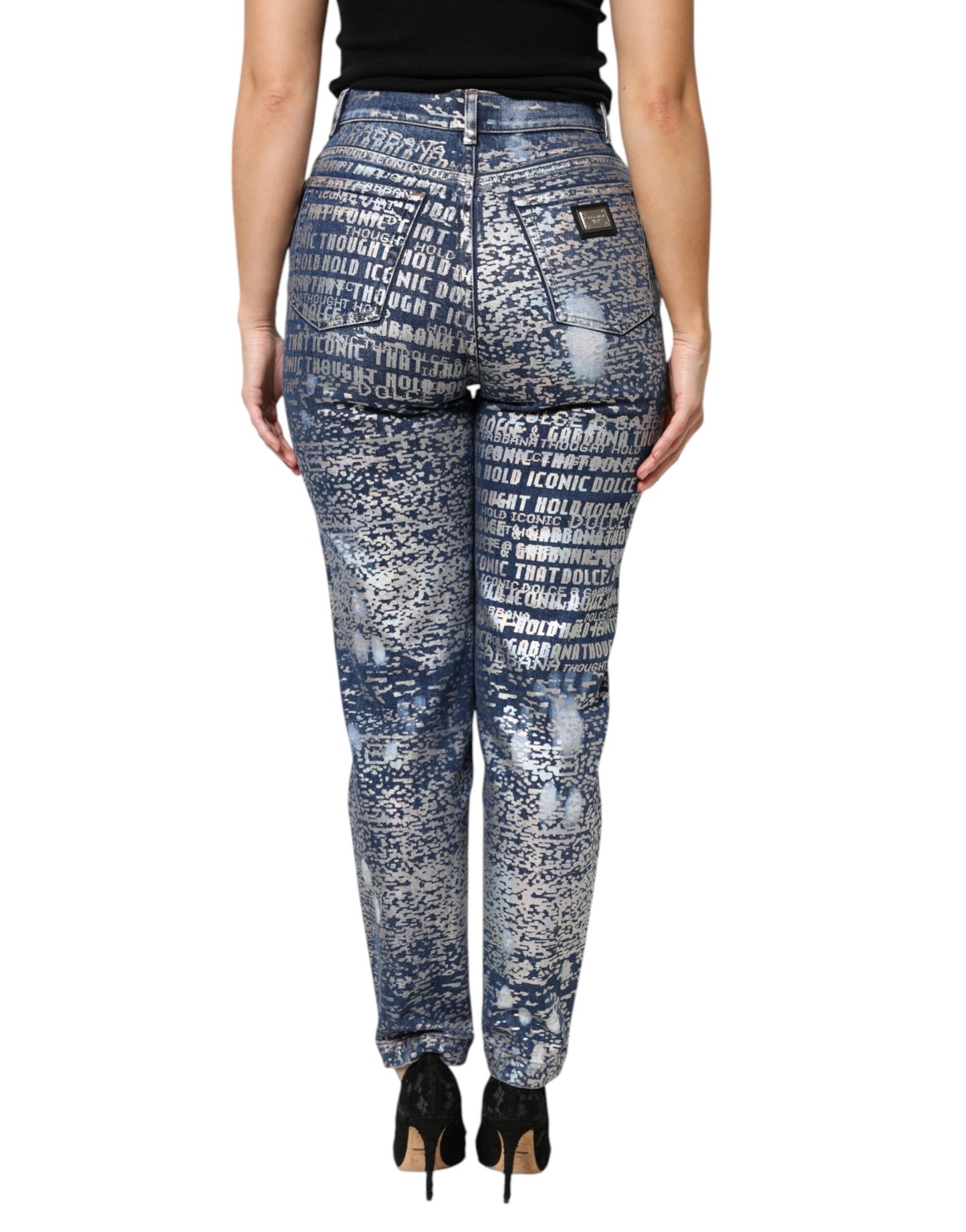 Dolce &amp; Gabbana Blue Washed Print High Waist Denim Jeans