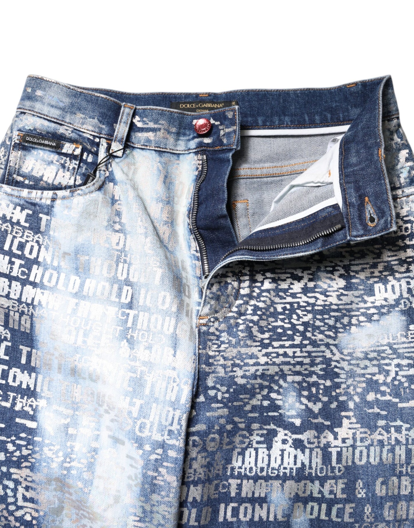 Dolce &amp; Gabbana Blue Washed Print High Waist Denim Jeans
