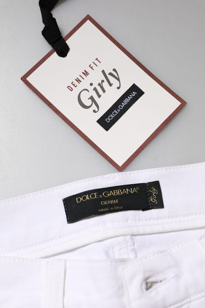 Dolce &amp; Gabbana White Floral Sequined GIRLY Denim Jeans